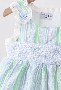 Green Stripe Smocked Bow Seersucker Bloomer Set – Image 2