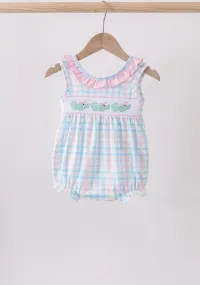 Pink Crocodile Smocked Gingham Bubble  – Image 1