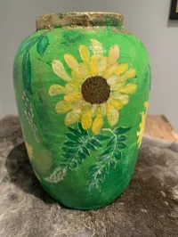 Handgeschilderde stenen vaas – Vogel & bloemen – Image 4
