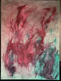 Abstract schilderij – Burgundy & Emerald | 75 × 55 cm – Image 1