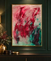 Abstract schilderij – Burgundy & Emerald | 75 × 55 cm – Image 2