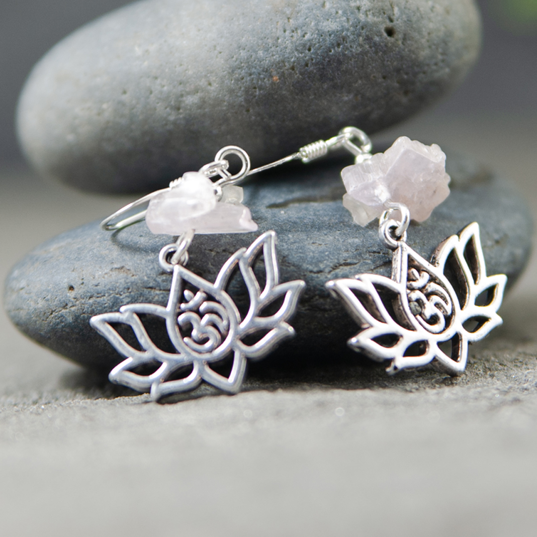 Selenite Crystal & Lotus Charm Earrings – Image 1
