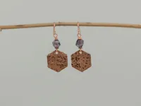 Hexagonal Copper Earrings Amethyst Dangle – Image 2