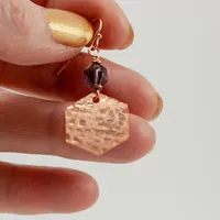 Hexagonal Copper Earrings Amethyst Dangle – Image 1