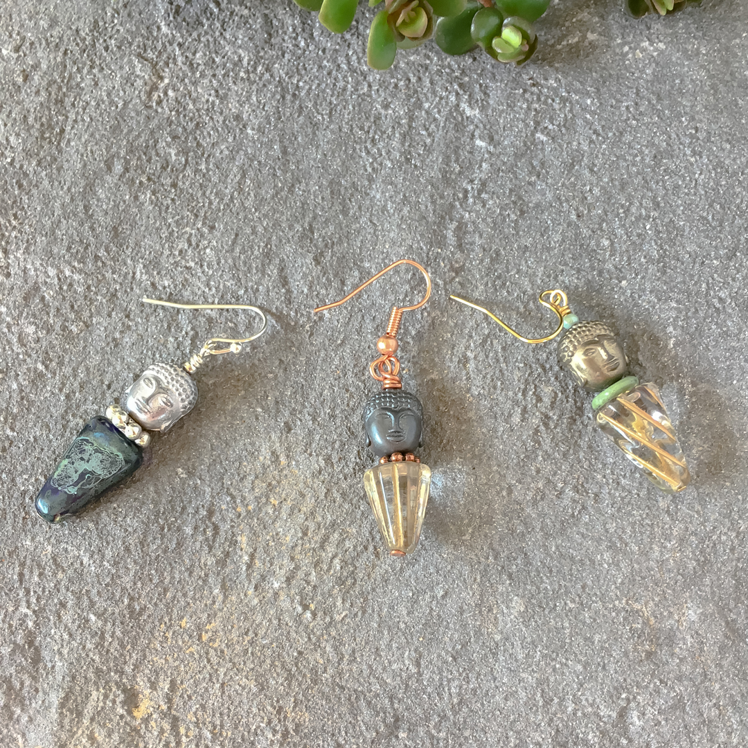 Buddha and Gold Pyramid Earrings – Image 3