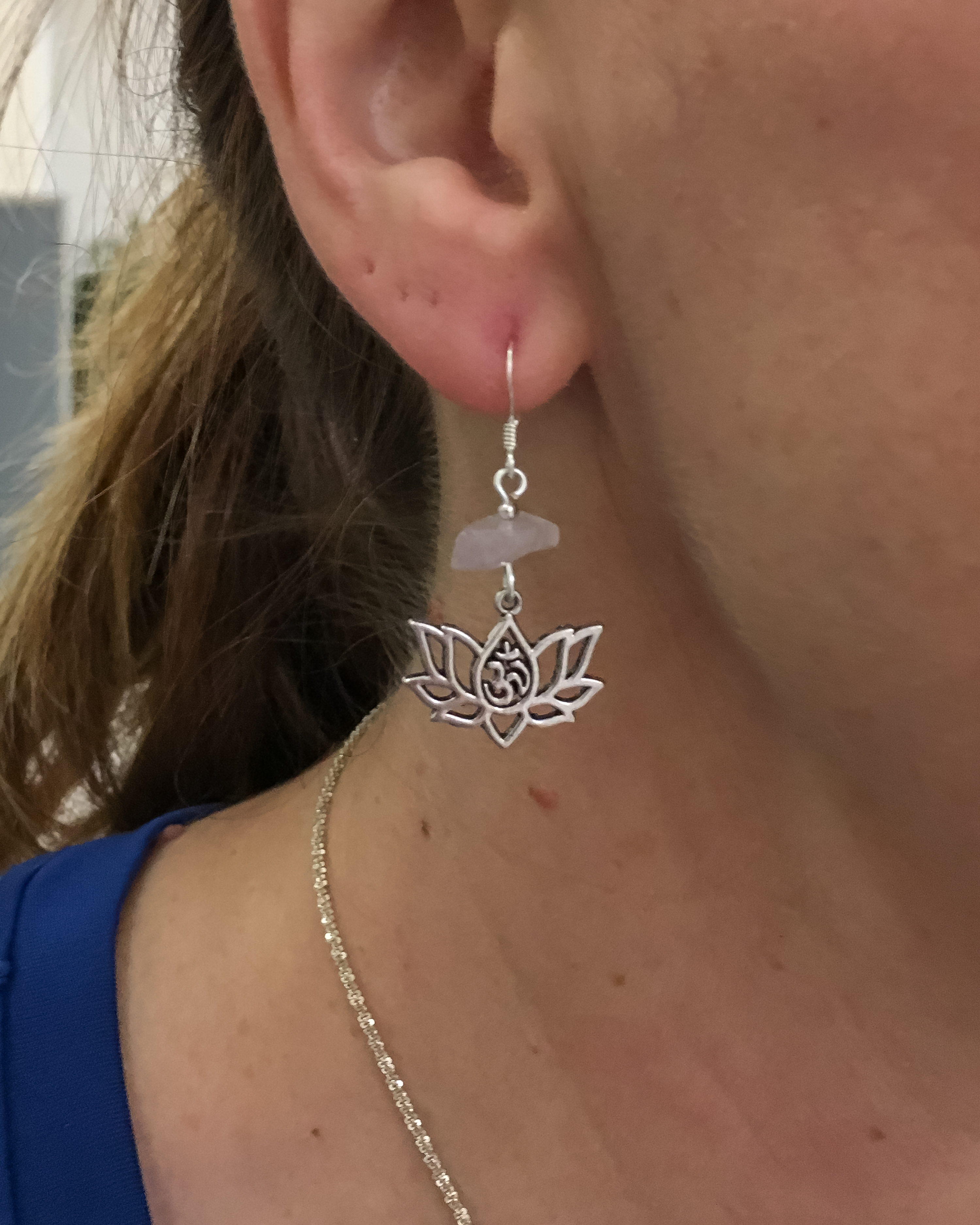 Selenite Crystal & Lotus Charm Earrings – Image 2