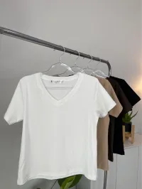 V06- เสื้อยืด คอวี สวมใส่ง่ายผ้านุ่มสบายผิว – Image 5