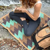 Original WEGeniusMinds Moment Mat – Teal Handwoven Meditation Mat with Cork Base – Image 4