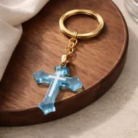 The Living Waters Cross – Scalloped Edge, Gold Key Chain 