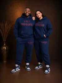 Unisex navy blue hoodie and jogger tracksuit – Large