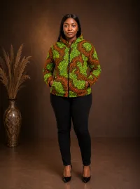 Green & Brown Swirl Print African Hoodie – Image 1