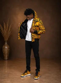 Mustard Tribal Print Hooded Jacket – Medium