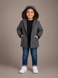 Kids brown and black checker Faux Fur Hood Only – 3/4