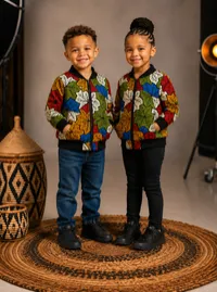 Zigzig multicolured leaf kids jacket – Image 1