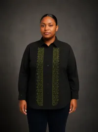 Green Vertical Embroidery Black Shirt – 18