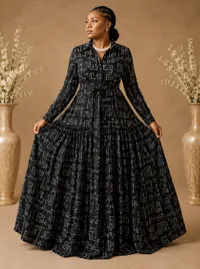 Omonigho Black & White 100% Cotton Maxi Shirt Dress – 18