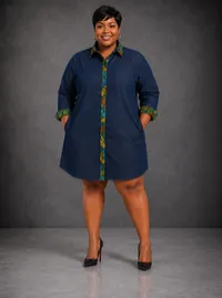 Denim Shirt Dress with contrast pattern fabric – XXL