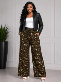 Black & Yellow Floral Print Adult Cargo Trousers – 14