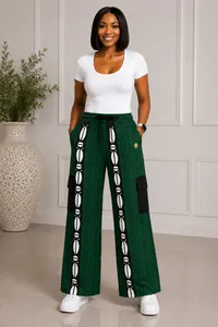 Dark Green Tribal Print Adult Trousers – 14