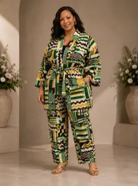 African Print Kimono & Straight-Leg Trouser Two-Piece Set – 14