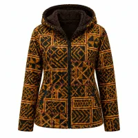 African print hooded jacket with faux fur lining – XL