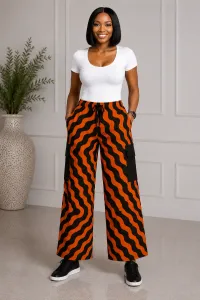 Orange & Black Wave Print Adult Trousers – 16