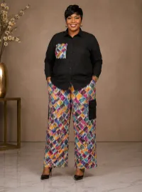 Black Multicolor Patch Print Two-Piece Set – 16