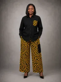 Black & Yellow Wave Print Two-Piece Set – 16
