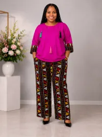 Printed Pant with Pink Top Two Piece Set – 18