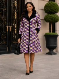 Luxury Ankara Coat Dress with Faux Fur Collar & Cuffs – 14/16