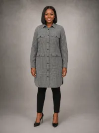 White and black checkers button down shirt dress – 12
