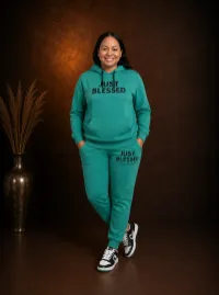 Teal green Just Blessed hoodie and jogger set – Small
