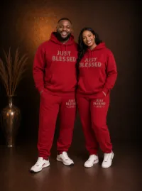 Red Just Blessed hoodie and jogger set – Large