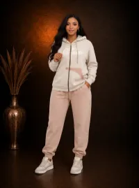 Two-Tone Hoodie & Jogger Set Beige/Blush – Small