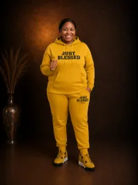 Just Blessed Hoodie Set Mustard Yellow – Large