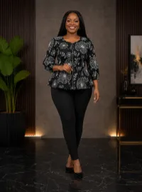 Black and white floral designed top – Small