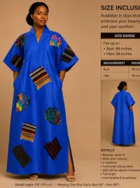 Aso-Oke & Ankara Patchwork Mikado Maxi Kaftan One Size – Royal Blue