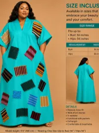 Aso-Oke & Ankara Patchwork Mikado Maxi Kaftan One Size – Mint