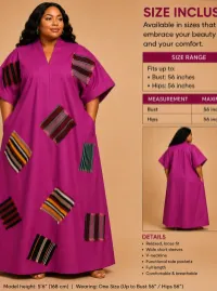 Aso-Oke & Ankara Patchwork Mikado Maxi Kaftan One Size – Fushia Pink