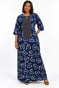 Midnight Indigo Batik Plus-Size African Kaftan Maxi Dress – Image 1