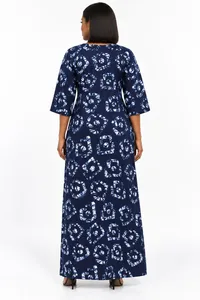 Midnight Indigo Batik Plus-Size African Kaftan Maxi Dress – Image 2