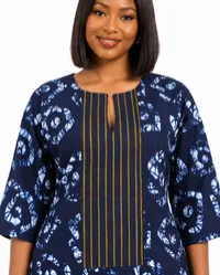 Midnight Indigo Batik Plus-Size African Kaftan Maxi Dress – Image 3