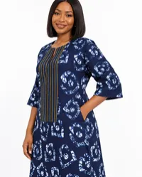 Midnight Indigo Batik Plus-Size African Kaftan Maxi Dress – Image 4