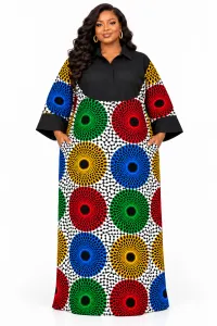 Nia African Print Bubu Kaftan Maxi Dress One Size – multicoloured circle designs