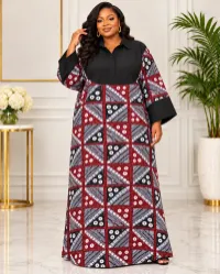 Nia African Print Bubu Kaftan Maxi Dress One Size – Image 4