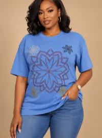 Jajex Bloom Rhinestone Embellished Blue T-Shirt – Image 1