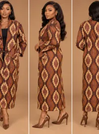 Jajex Heritage Geometric Print Belted Coat Dress – Image 2