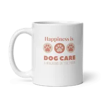 White glossy mug: Happiness is Dog Care – Image 3