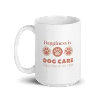 White glossy mug: Happiness is Dog Care – Image 4