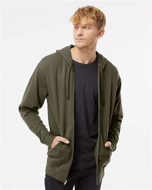 Midweight Full-Zip Hooded Sweatshirt – Army Green, XS